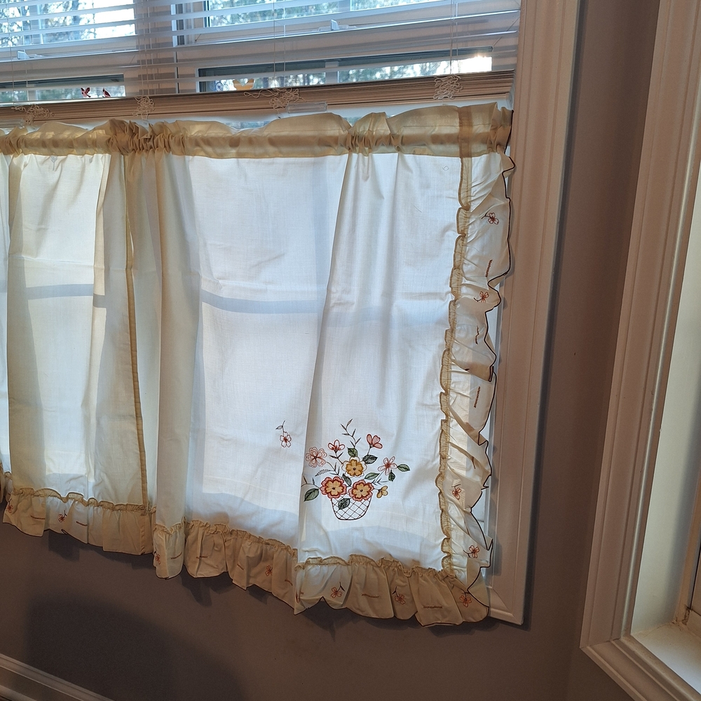 Rennie-Sunshine Floral Embroidered Vintage Off White Curtain Panels - 4 Sets - Picture 3 of 10